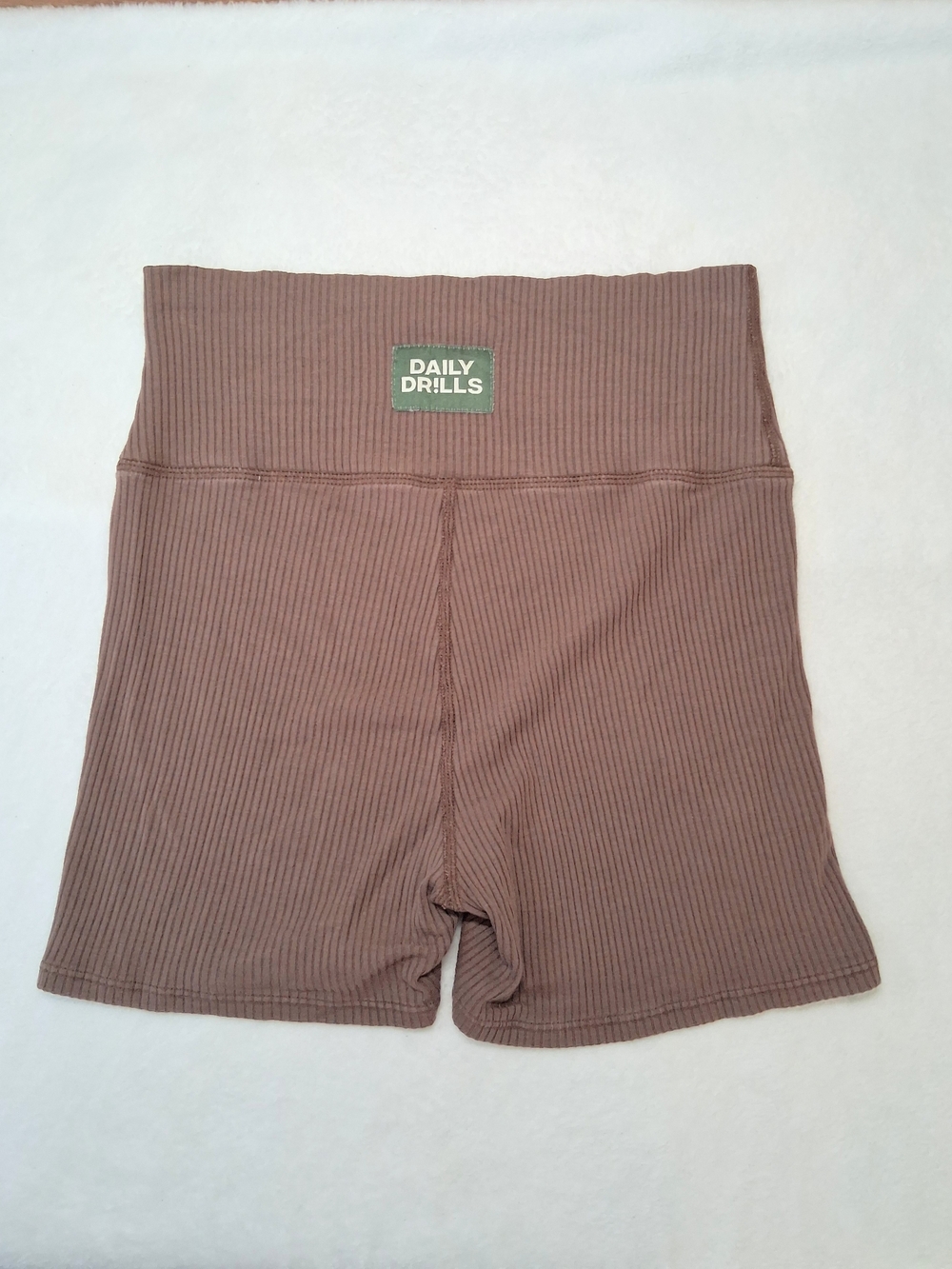 Daily Drills Bike Shorts High Waist Shortie Shorts Ribbed Brown Women's XS